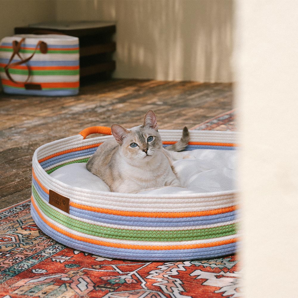 Handcrafted Stripe Calming Pet Bed - Timeless Nest