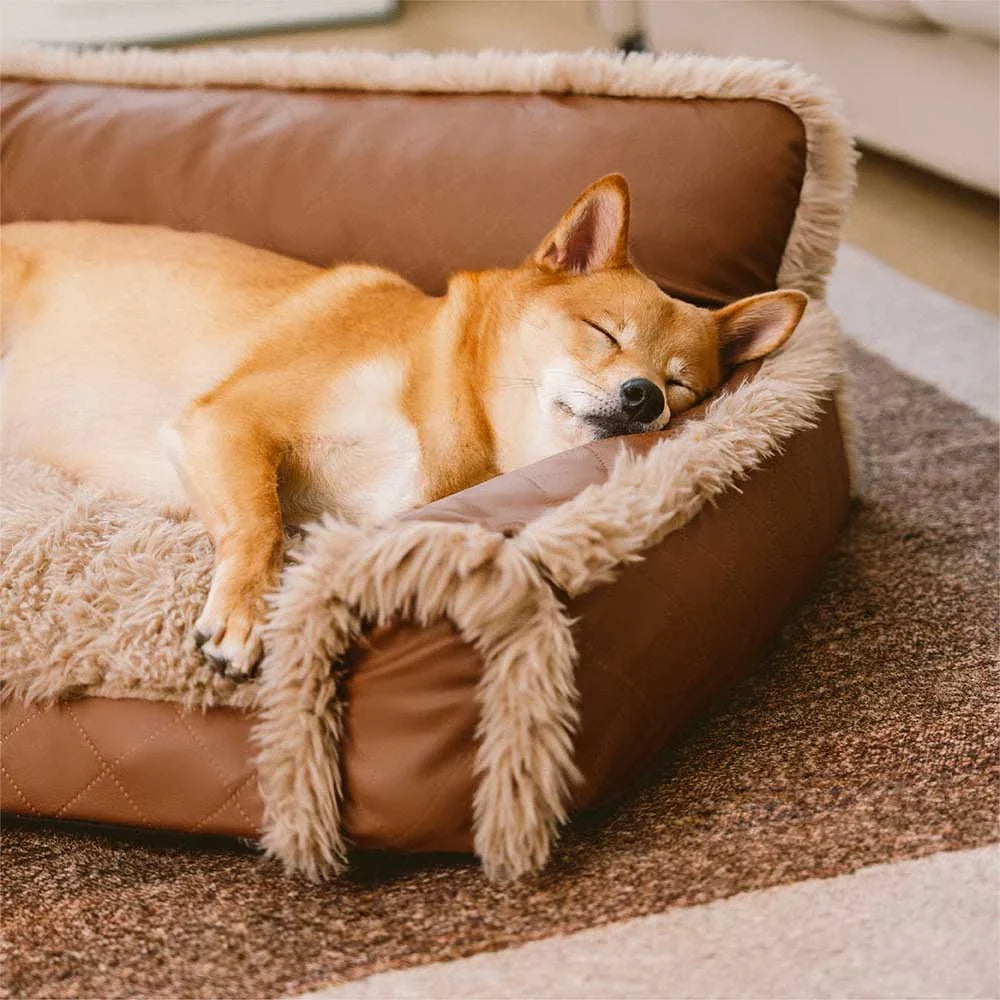 Luxe Faux Leather&Plush Removable Sponge Orthopedic Dog Bed - WarmRest