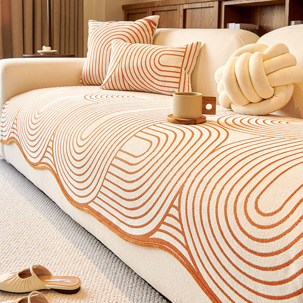 Modern Lines Chenille Artistic Sofa Protector Irregular Couch Cover