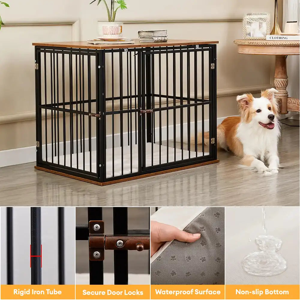 Indoor Wooden Dog Crate Furniture Multifunctional Table With Double Doors