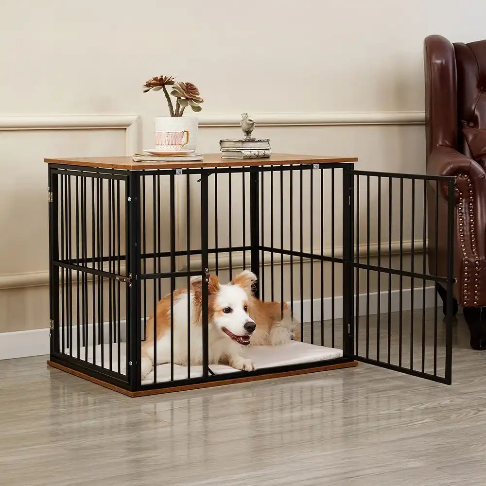 Indoor Wooden Dog Crate Furniture Multifunctional Table With Double Doors