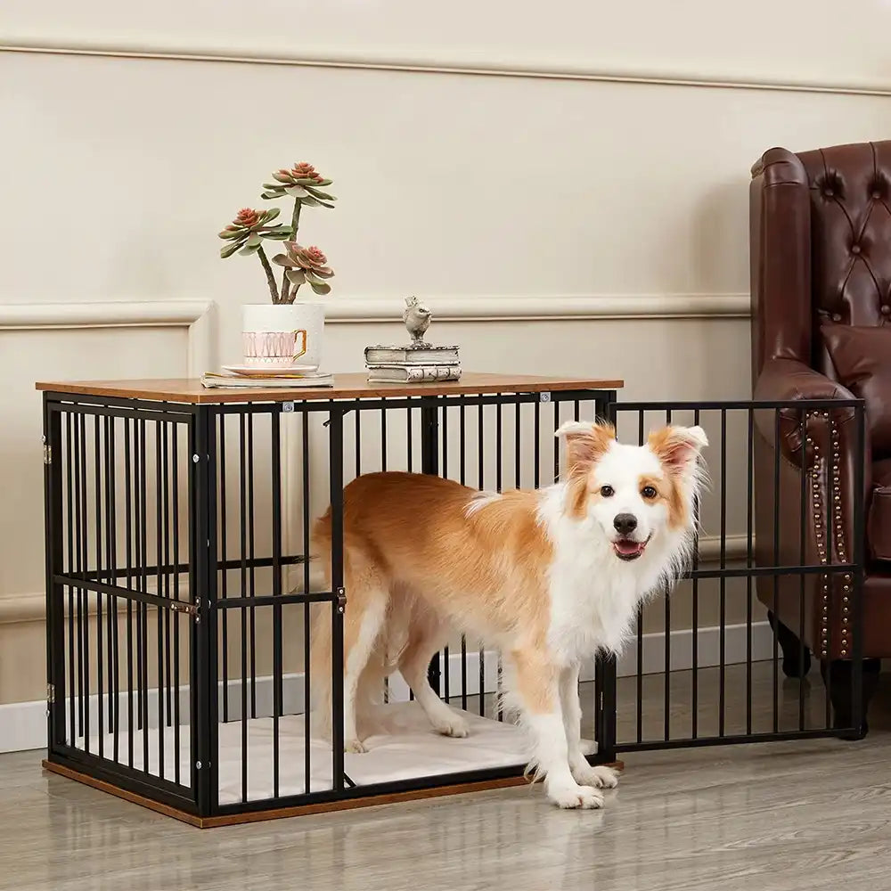 Indoor Wooden Dog Crate Furniture Multifunctional Table With Double Doors