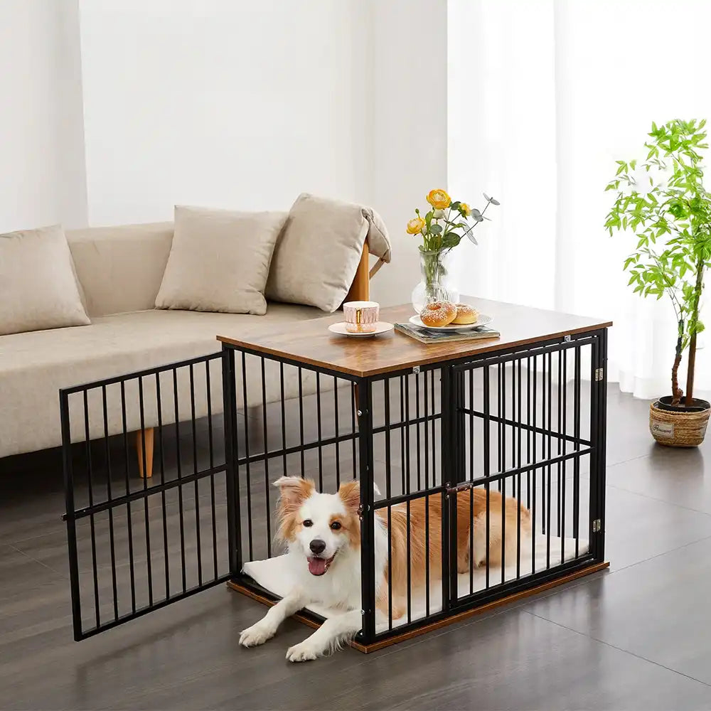 Indoor Wooden Dog Crate Furniture Multifunctional Table With Double Doors