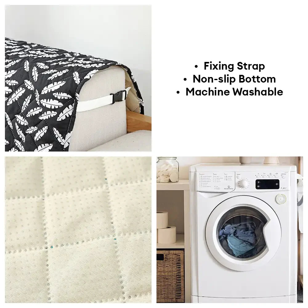 Leaf Print Quilted One-Piece Couch Cover with Non-Slip Elastic Straps