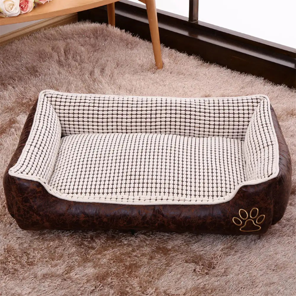 Luxury Faux Leather Soft Fleece Washable Dog Sofa Bed