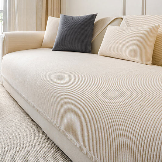 Modern Cream Vertical Stripes Fleece Couch Cover for All Seasons