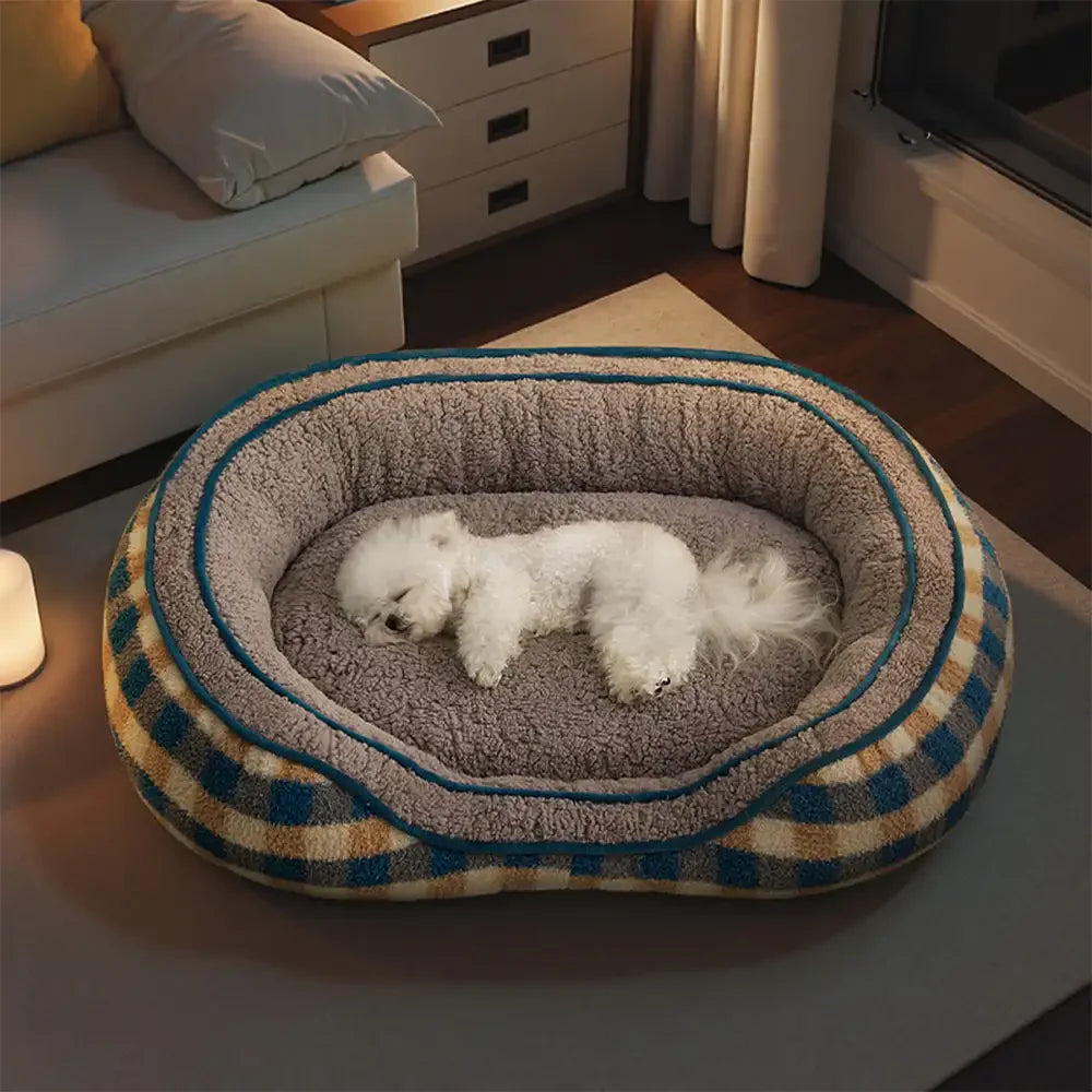 Oval Teddy Velvet Large Space Comfortable Deep Sleep Donut Dog Bed