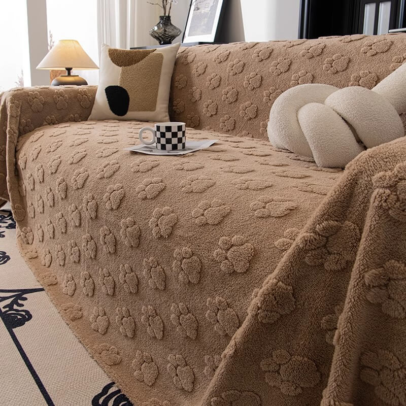 Plush Paw-Patterned Soft Sofa Protector Throw Couch Cover