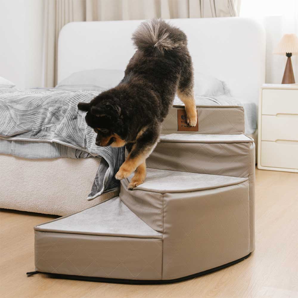 Luxe Water-repellent Faux Leather Removable Spiral Pet Stairs - StepEase