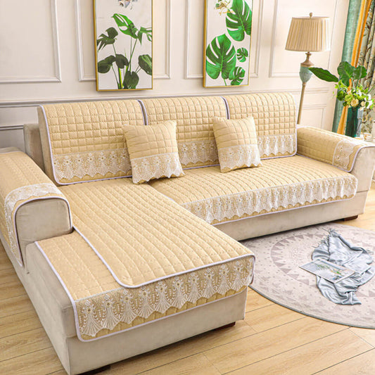 Luxury Quilted Lace Embroidery Non-Slip Couch Cover