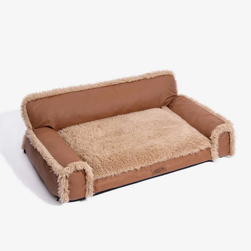 Luxe Faux Leather＆Plush Removable Sponge Orthopedic Dog Bed - WarmRest