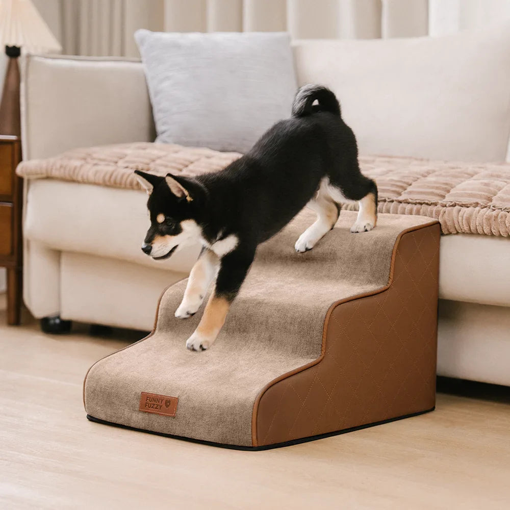 Faux Leather High-Density Sponge Removable Pet Stairs - LuxeStep