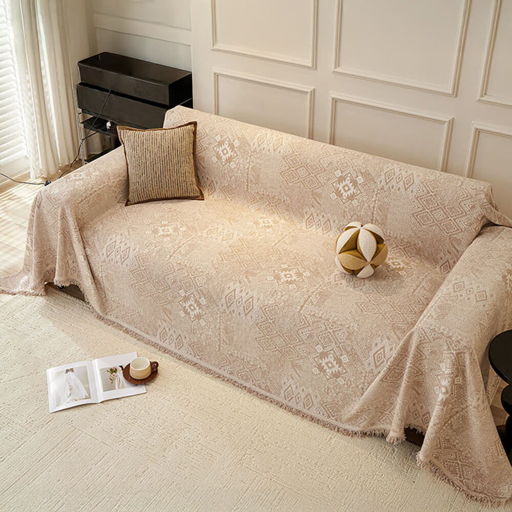 Moroccan Pattern Reversible Chenille Cat-Scratch Resistant Throw Couch Cover