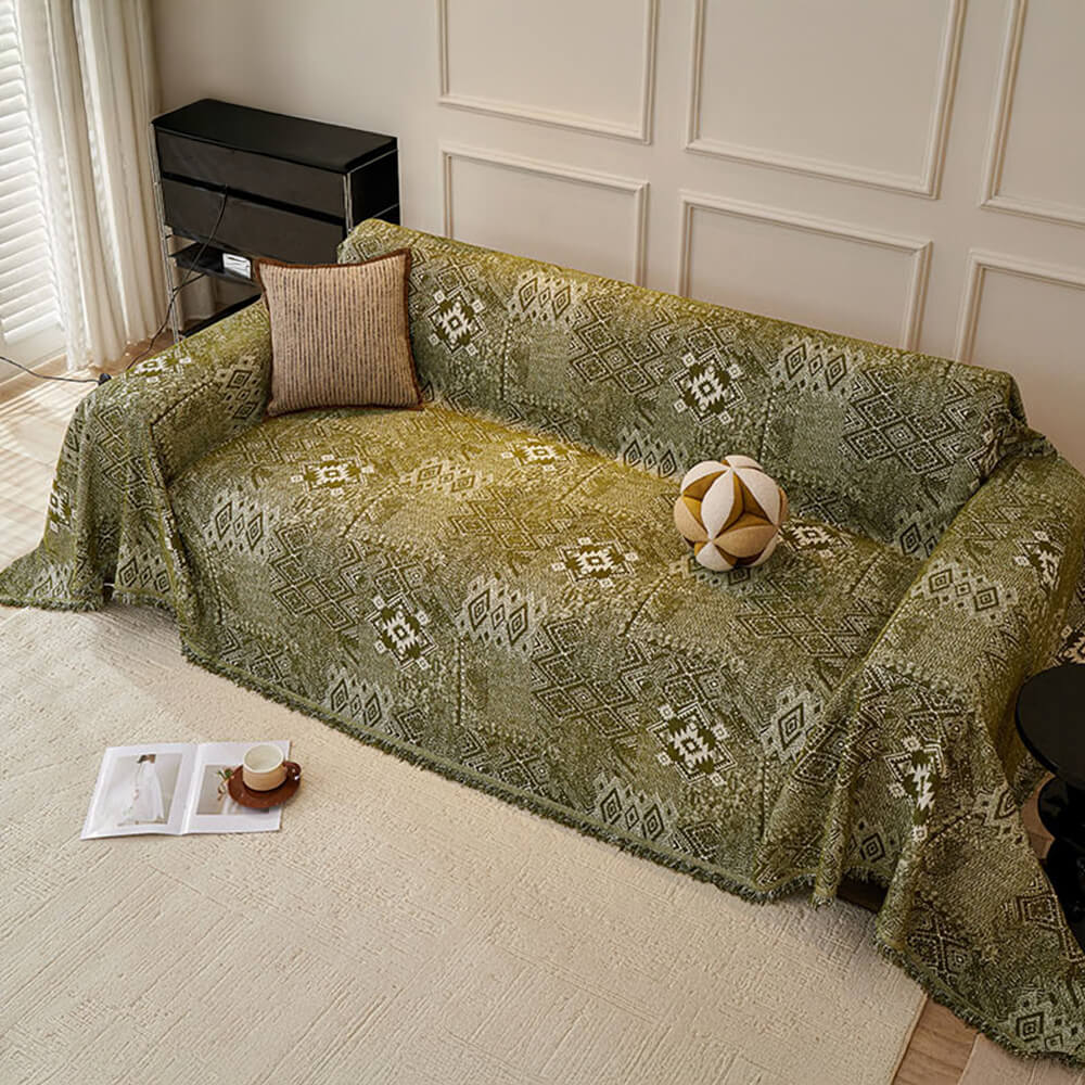 Moroccan Pattern Reversible Chenille Cat-Scratch Resistant Throw Couch Cover
