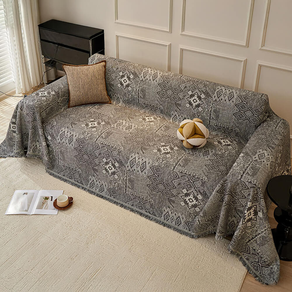 Moroccan Pattern Reversible Chenille Cat-Scratch Resistant Throw Couch Cover