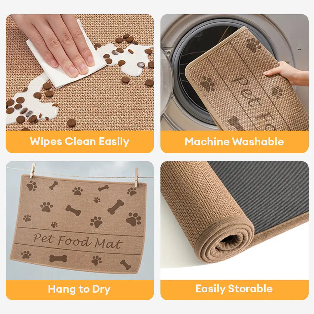 Paw & Bone Pattern Non-Slip Absorbent Pet Feeding Mat for Dog and Cat