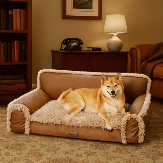 Luxe Faux Leather＆Plush Removable Sponge Orthopedic Dog Bed - WarmRest