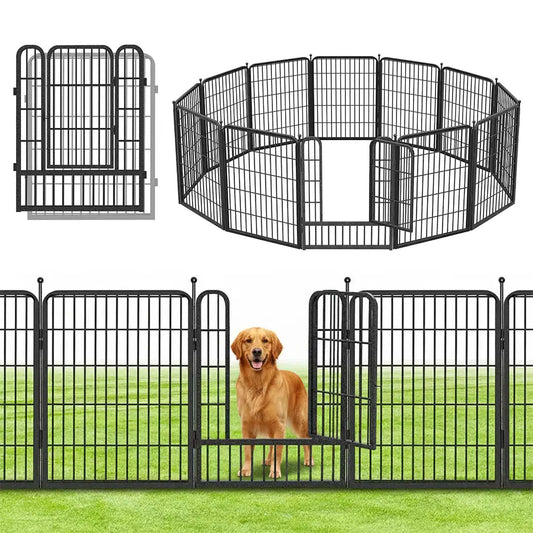Multifunctional Rust-Proof Metal Pet Fence with Tall Garden Gate