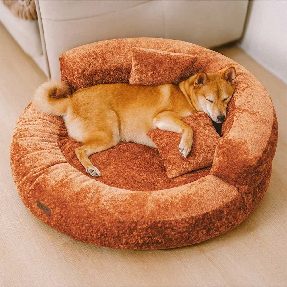 Luxe Diamond Velvet Removable Orthopedic Donut Dog Bed With Pillow - DreamNest