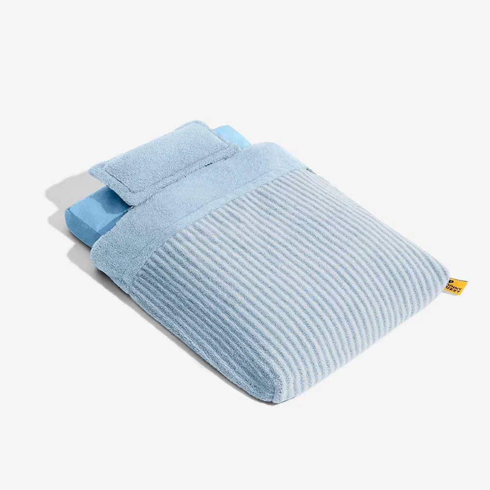 Plush Striped Cave Covered Orthopedic Dog Bed With Pillow - FluffyWarm