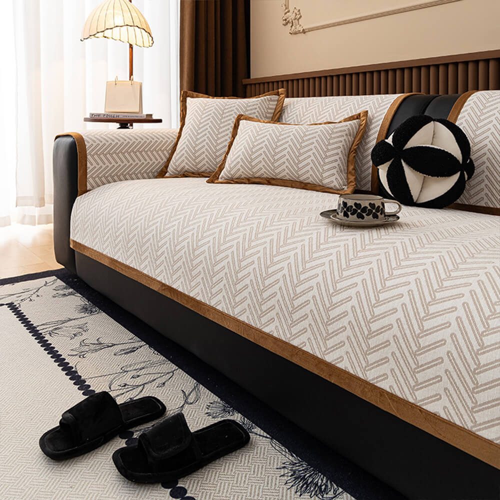 Modern Chic Herringbone Chenille Anti-scratch Non-Slip Couch Cover