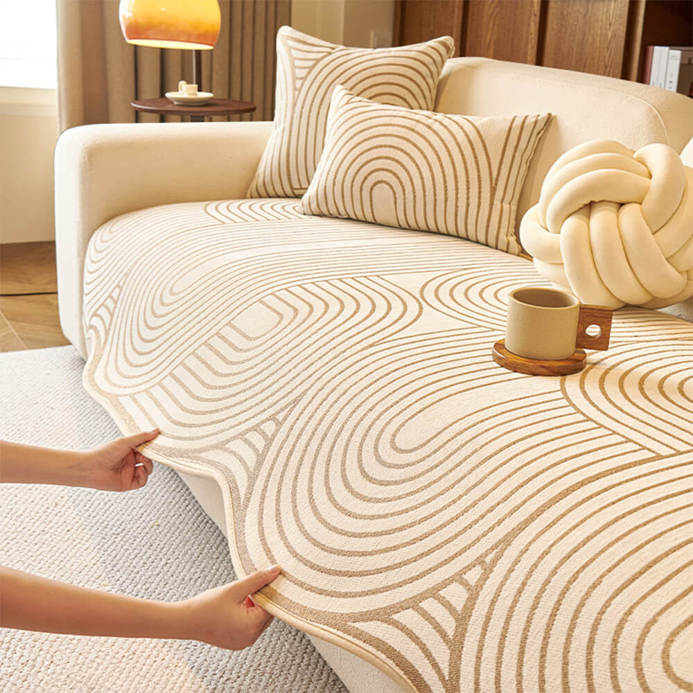 Modern Lines Chenille Artistic Sofa Protector Irregular Couch Cover