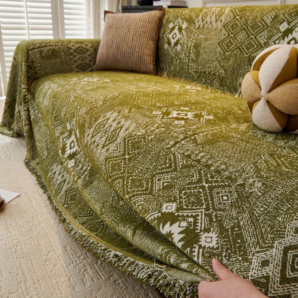 Moroccan Pattern Reversible Chenille Cat-Scratch Resistant Throw Couch Cover