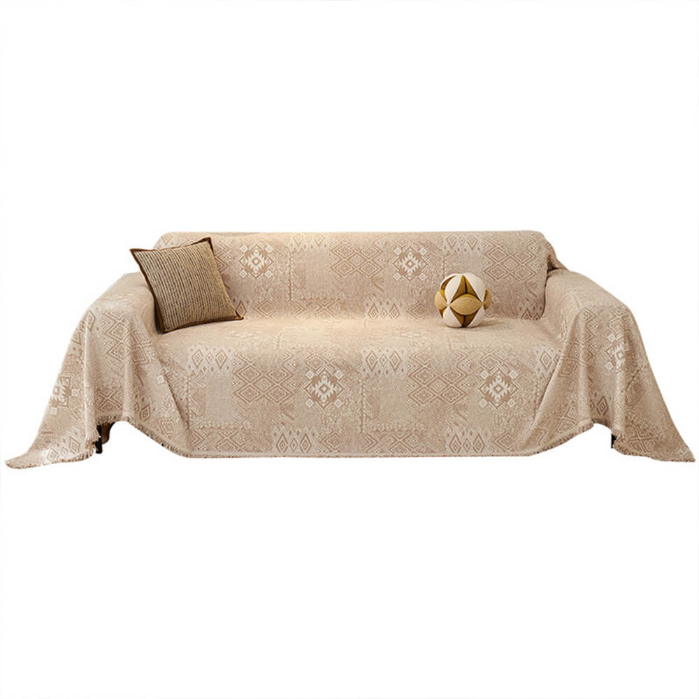 Moroccan Pattern Reversible Chenille Cat-Scratch Resistant Throw Couch Cover