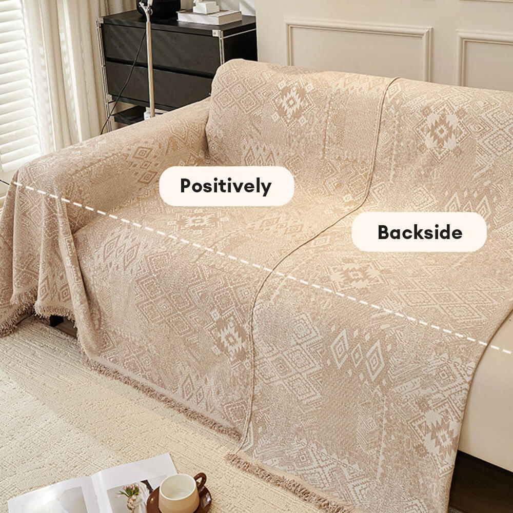 Moroccan Pattern Reversible Chenille Cat-Scratch Resistant Throw Couch Cover