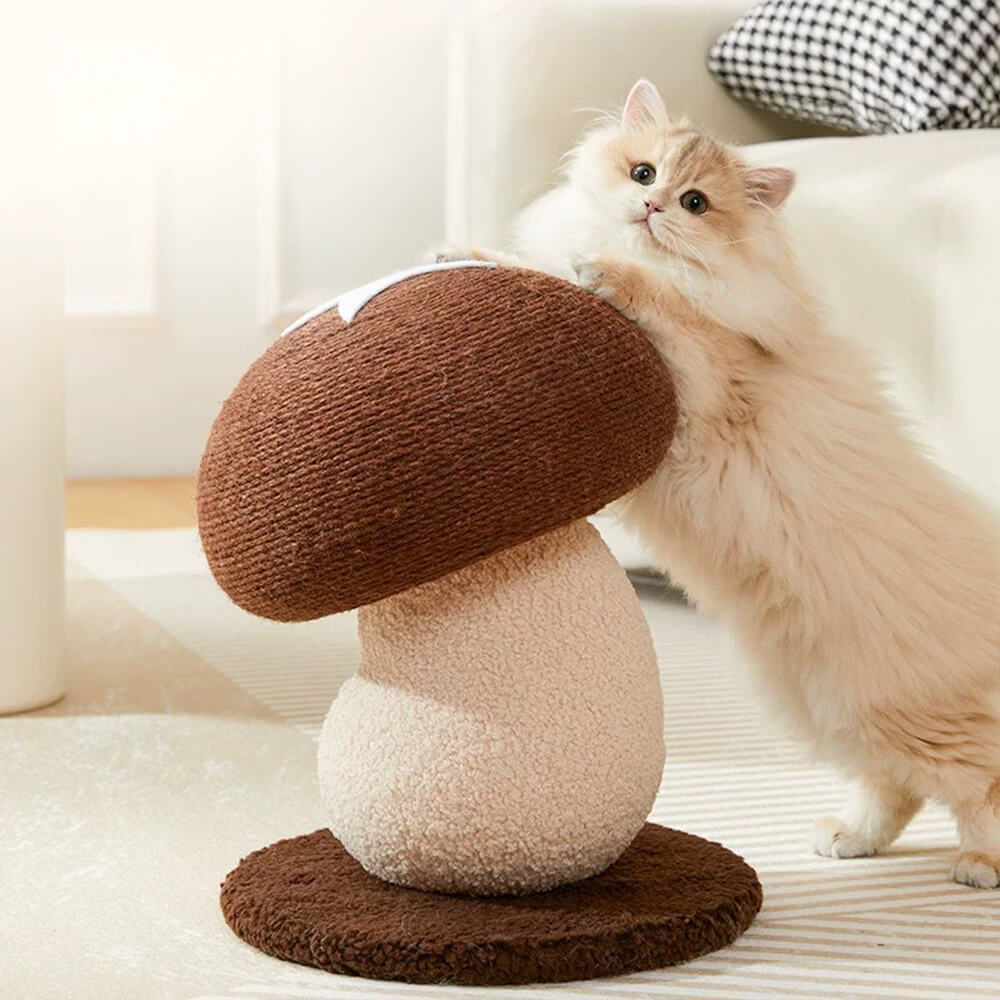 Handcrafted Mushroom-Shaped Natural Sisal Scratching Post for Large Cats