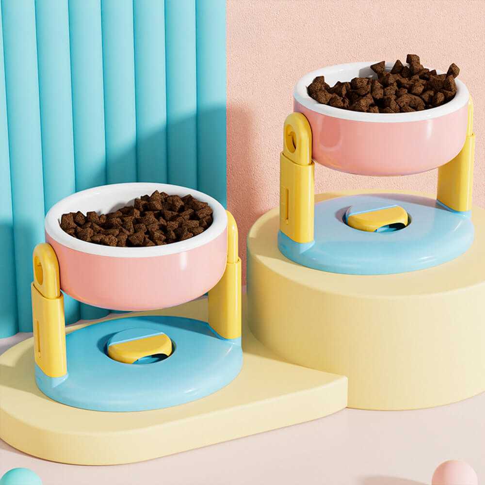 Neck Protection Adjustable Raised Pet Bowl with Anti-Slip Suction Base