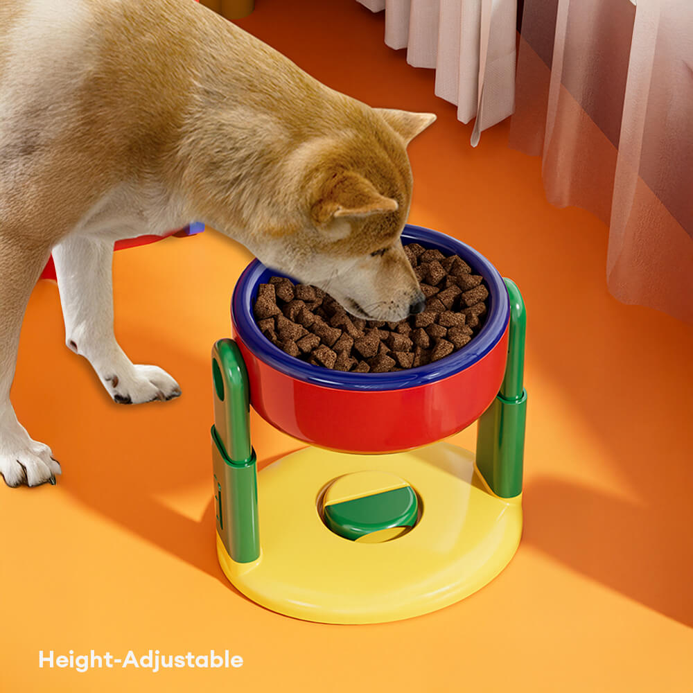 Neck Protection Adjustable Raised Pet Bowl with Anti-Slip Suction Base