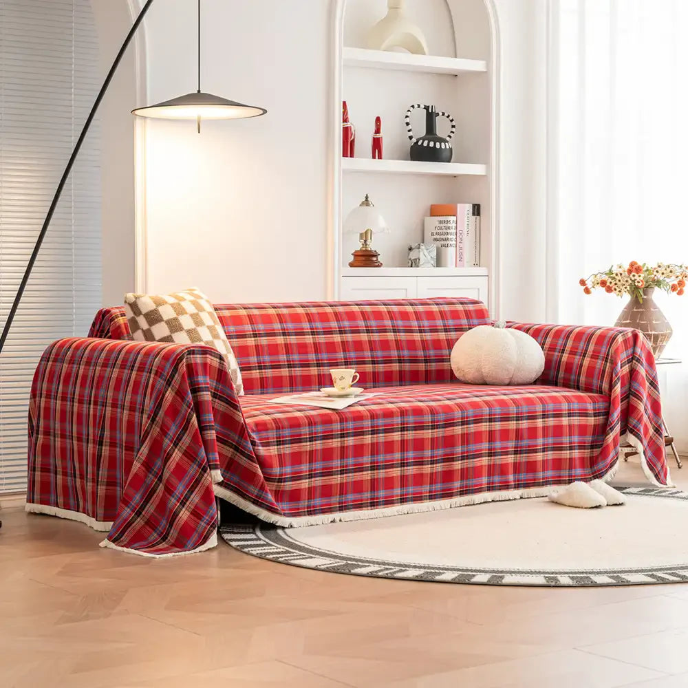 Festive Plaid Color Block Sofa Decoration Couch Cover
