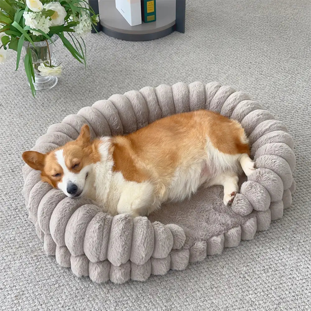 Fluffy Thickened Warm Oval Calming Comfort Dog Sofa Bed
