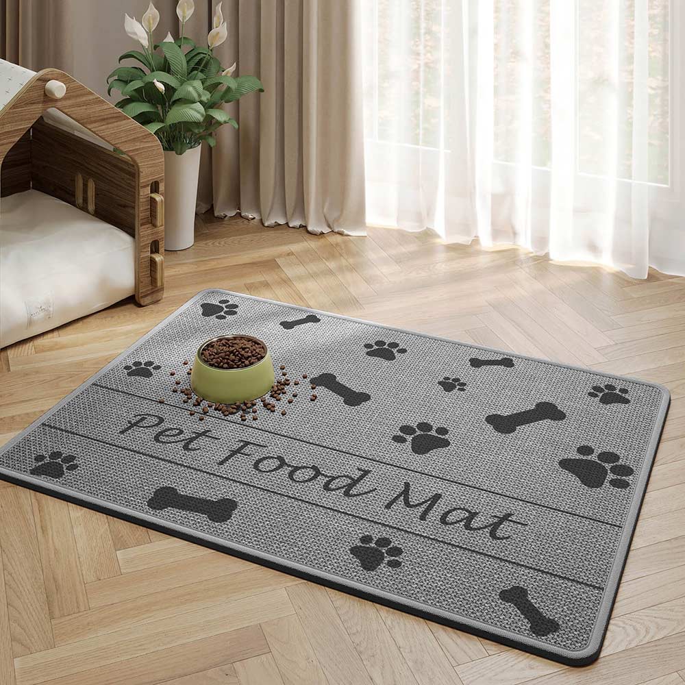 Paw & Bone Pattern Non-Slip Absorbent Pet Feeding Mat for Dog and Cat