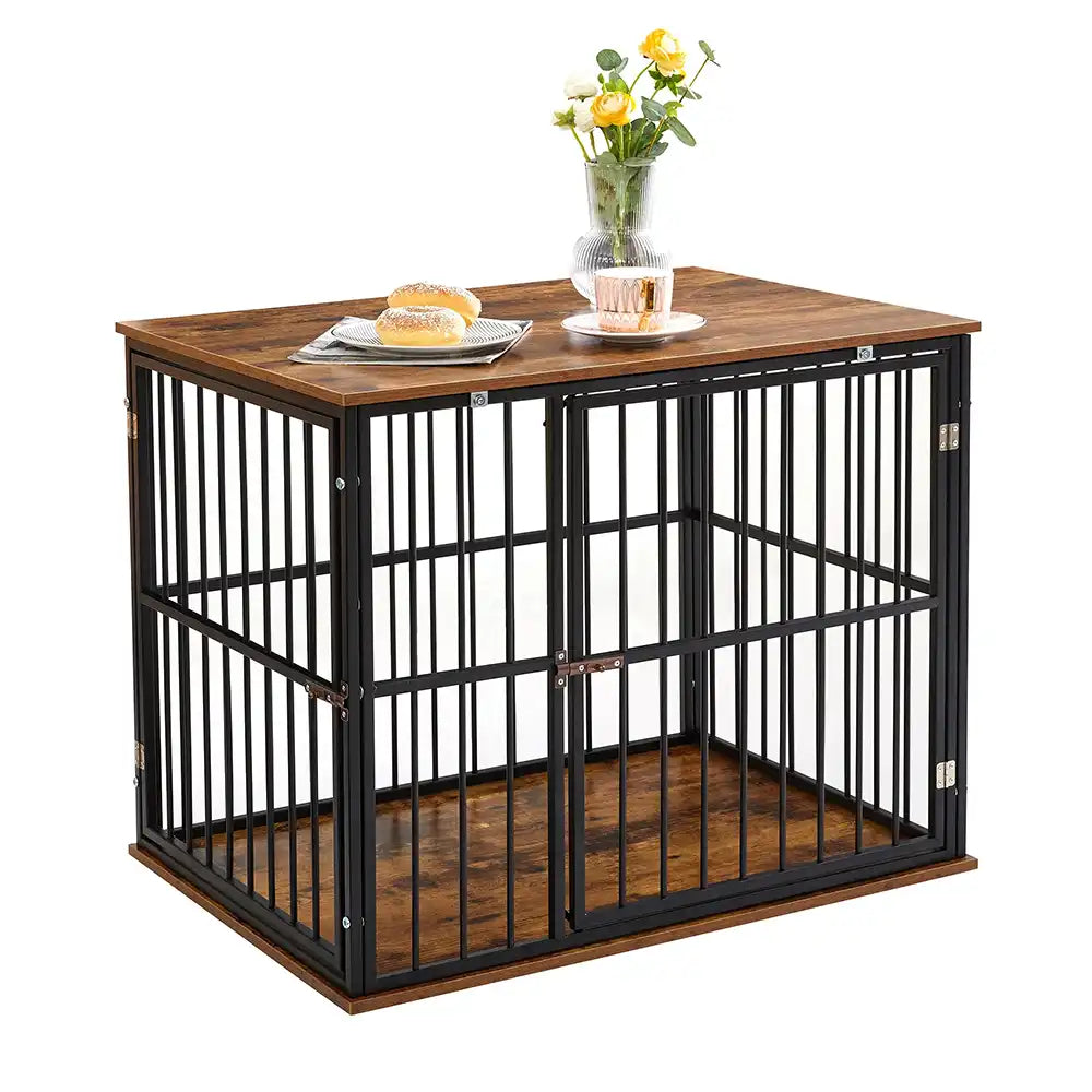 Indoor Wooden Dog Crate Furniture Multifunctional Table With Double Doors