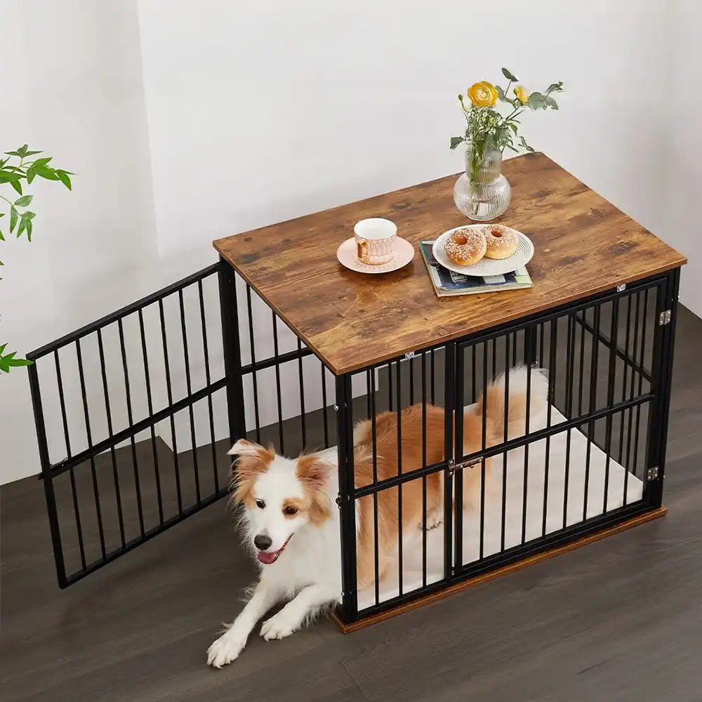 Indoor Wooden Dog Crate Furniture Multifunctional Table With Double Doors