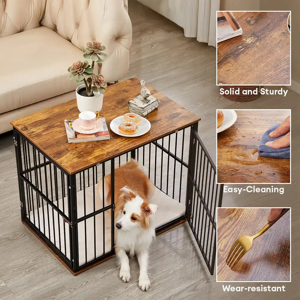Indoor Wooden Dog Crate Furniture Multifunctional Table With Double Doors