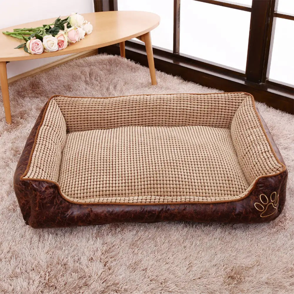 Luxury Faux Leather Soft Fleece Washable Dog Sofa Bed