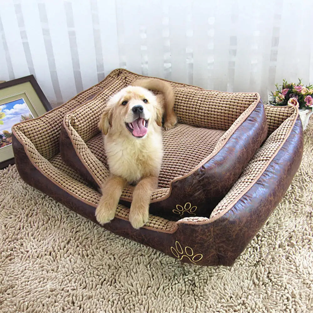 Luxury Faux Leather Soft Fleece Washable Dog Sofa Bed