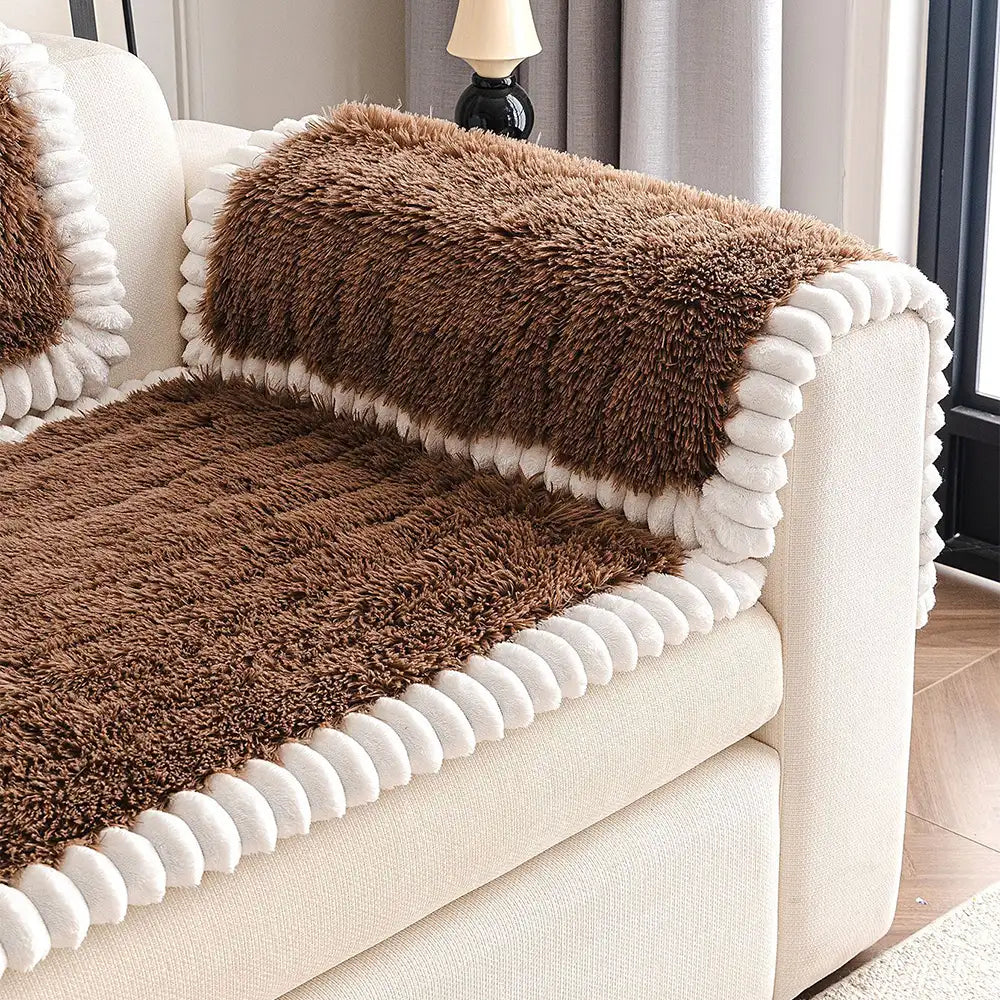 Luxury Fluffy Plush Thickened Comfortable Non-Slip Couch Cover