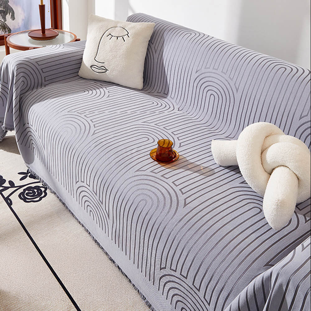 Minimalist Arch Motif Scratch-Resistant Chenille Throw Couch Cover