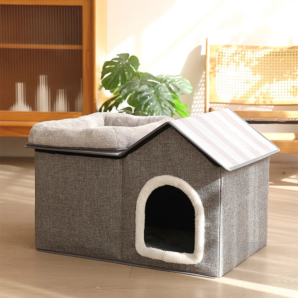 Multifunctional Foldable Cat House with Cushion for Sleeping and Playing