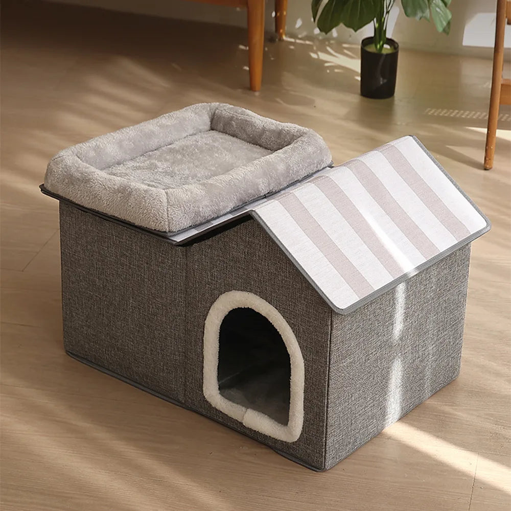 Multifunctional Foldable Cat House with Cushion for Sleeping and Playing
