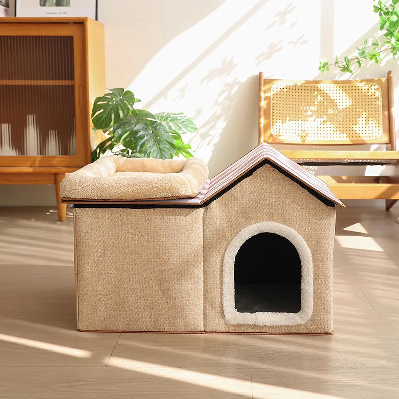 Multifunctional Foldable Cat House with Cushion for Sleeping and Playing