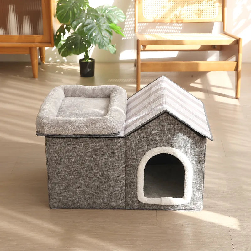 Multifunctional Foldable Cat House with Cushion for Sleeping and Playing