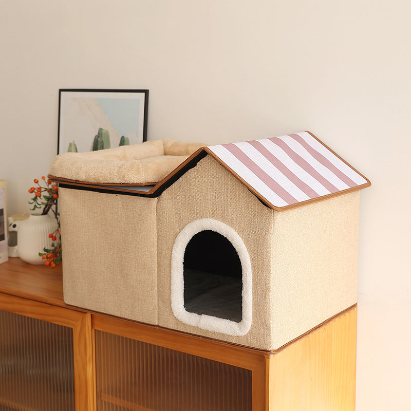 Multifunctional Foldable Cat House with Cushion for Sleeping and Playing