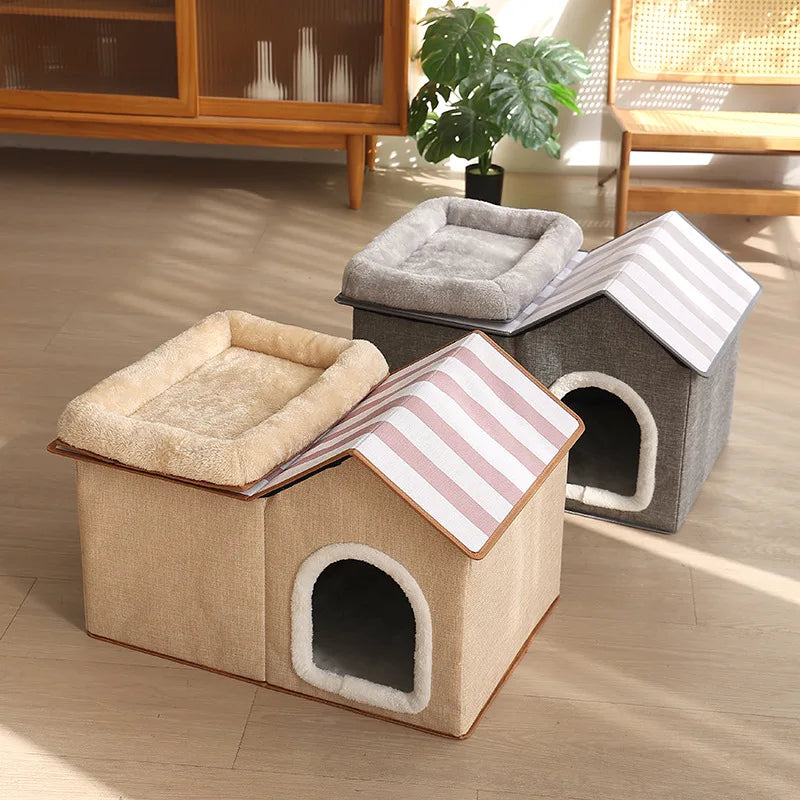 Multifunctional Foldable Cat House with Cushion for Sleeping and Playing