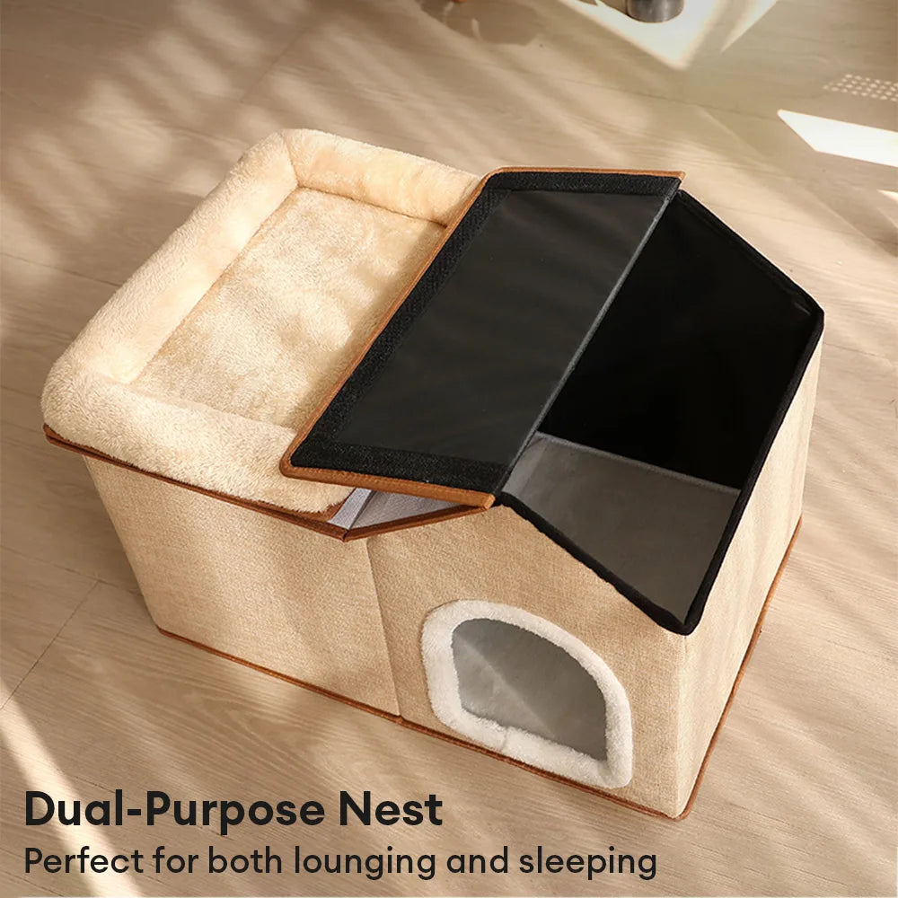 Multifunctional Foldable Cat House with Cushion for Sleeping and Playing