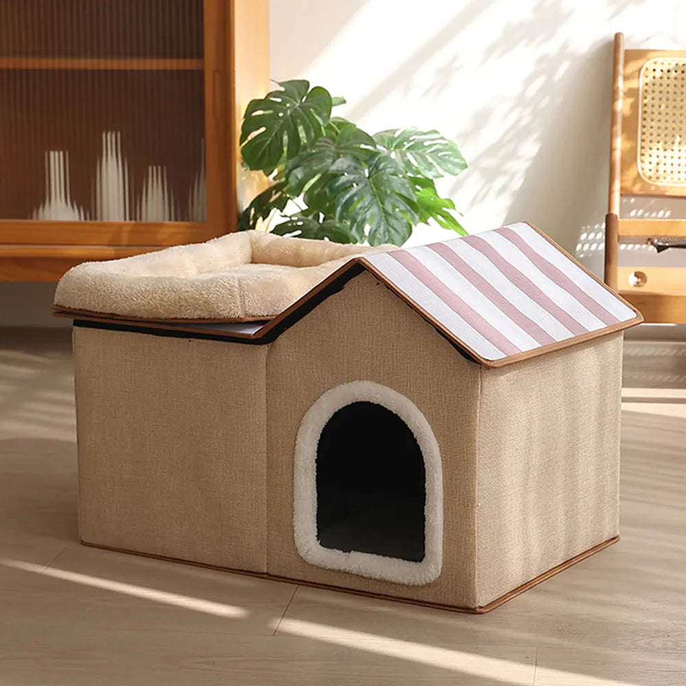 Multifunctional Foldable Cat House with Cushion for Sleeping and Playing